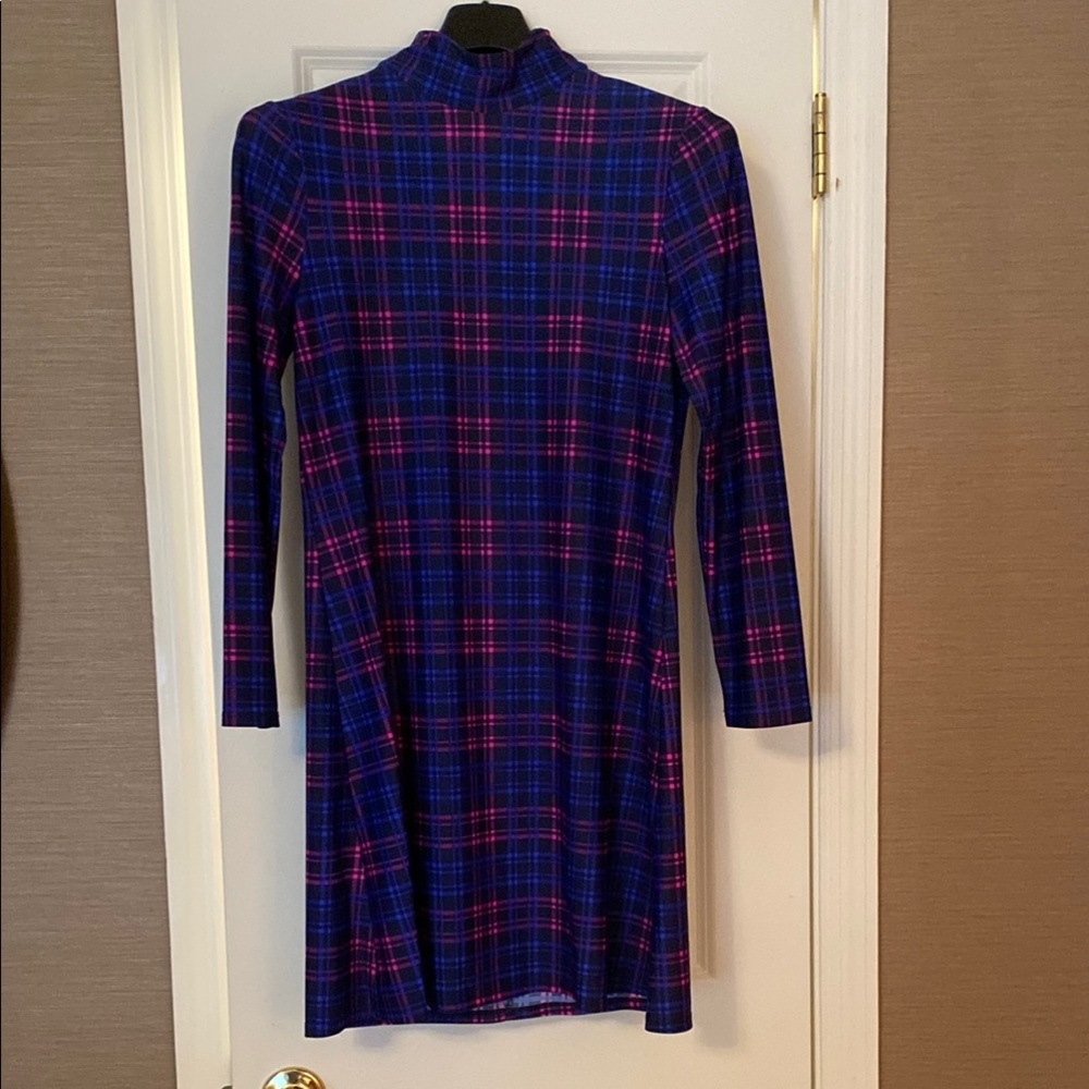 Jude Connally Plaid Long Sleeve Dress - Blue and Pink, size S